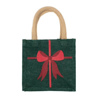 Christmas Bow Petite Gift Tote   Dark Green/Red   7x7x5