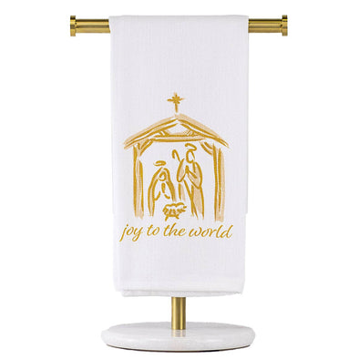 Joy To The World Nativity Hand Towel    White/Light Gold   20x28