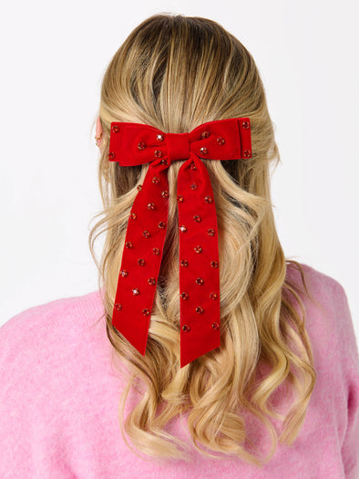 VELVET AND RHINESTONES BOW CLIP