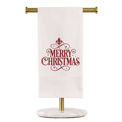 Merry Christmas Fleur Hemstitch Hand Towel   White/Red   20x28