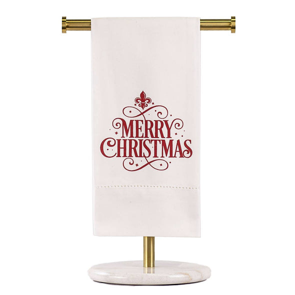 Merry Christmas Fleur Hemstitch Hand Towel   White/Red   20x28