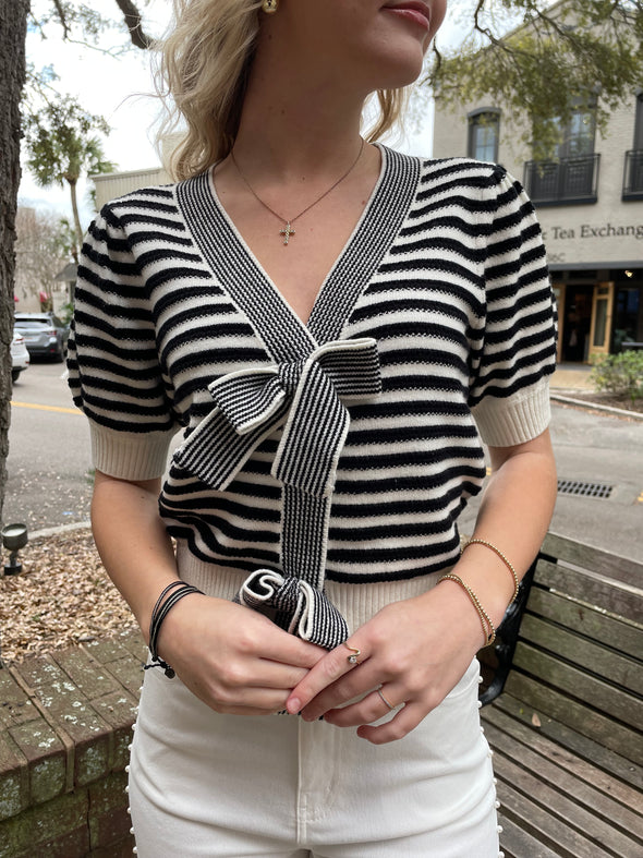 BLAIR STRIPED BOW SWEATER TOP