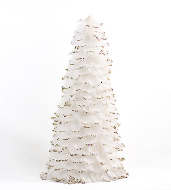 WINTER FEATHER TREE WHITE/GOLD 15"