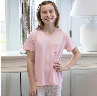 GIRLS LIGHT PINK POCKET TEE