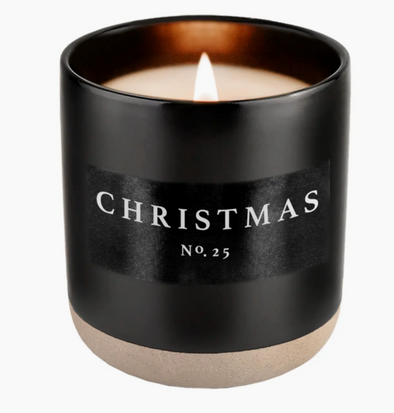 CHRISTMAS 120Z BLACK STONEWARE CANDLE