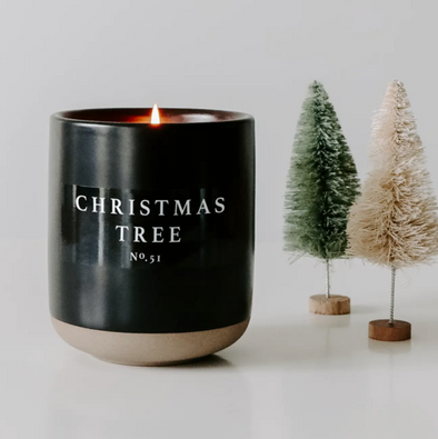 CHRISTMAS TREE 12OZ BLACK STONEWARE JAR CANDLE