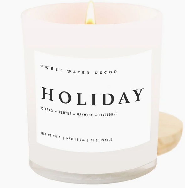 HOLIDAY 110Z WHITE WOOD JAR CANDLE