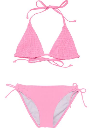 GIRLS PINK SHIRRED TRIANGLE BIKINI