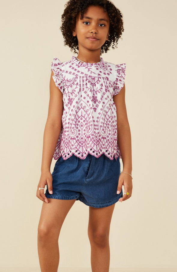 GIRLS EYELET EMBROIDERED TOP