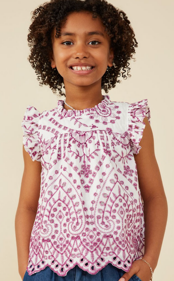 GIRLS EYELET EMBROIDERED TOP