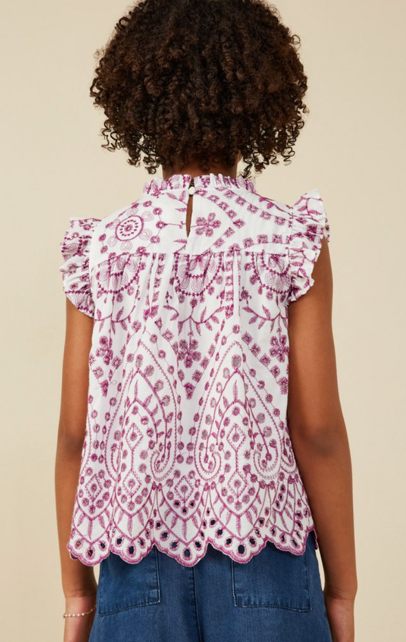 GIRLS EYELET EMBROIDERED TOP