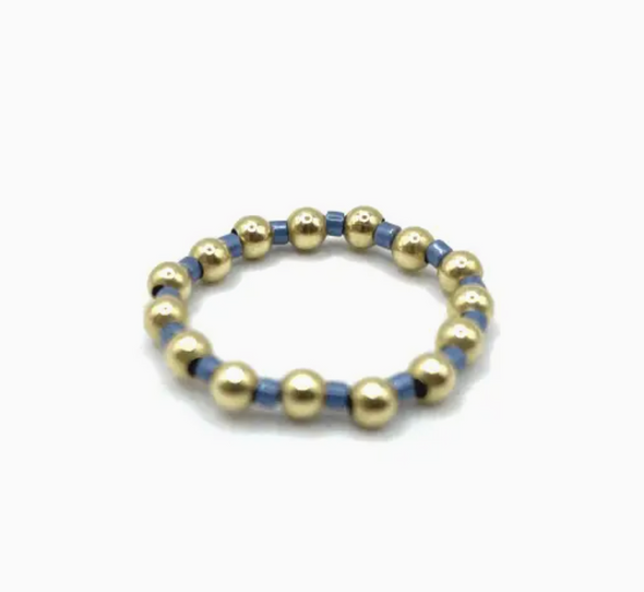 3MM WATERPROOF STRETCH RING COLOR CRUSH NEWPORT STROMY BLUE AND GOLD FILLED