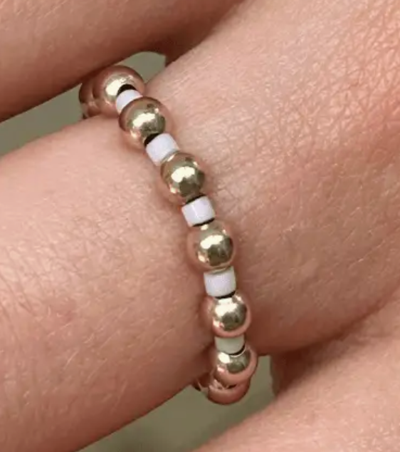 3MM WATERPROOF STRETCH RING COLOR CRUSH NEWPORT PALEST PINK & GOLD FILLED
