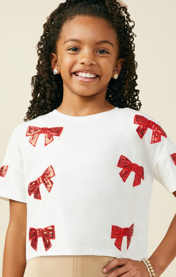 GIRLS GAME DAY SEQUIN BOW TEE