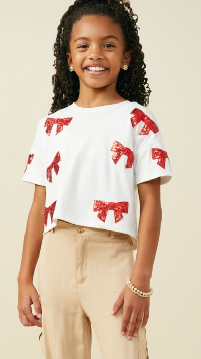 GIRLS GAME DAY SEQUIN BOW TEE