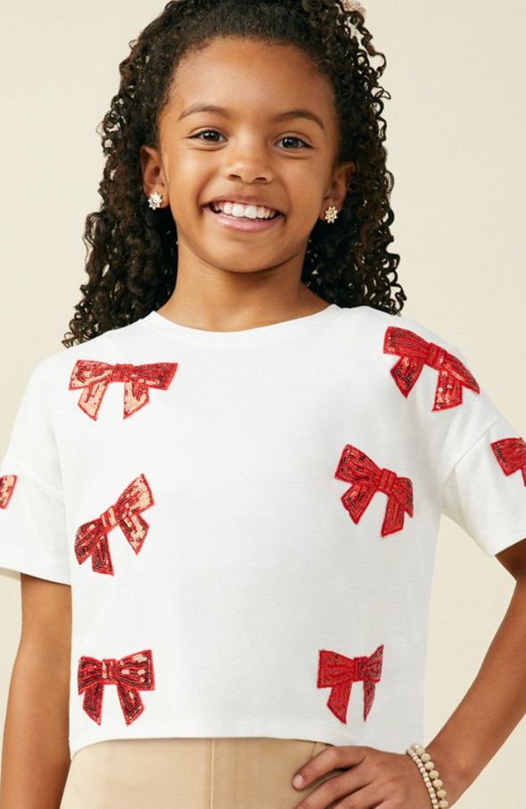 GIRLS GAME DAY SEQUIN BOW TEE
