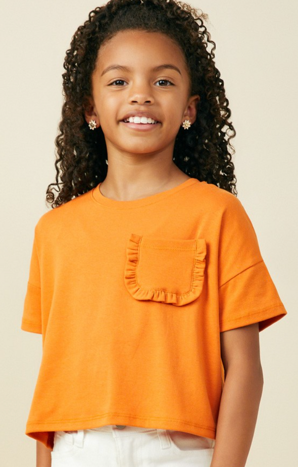 GIRLS RUFFLE POCKET KNIT TEE
