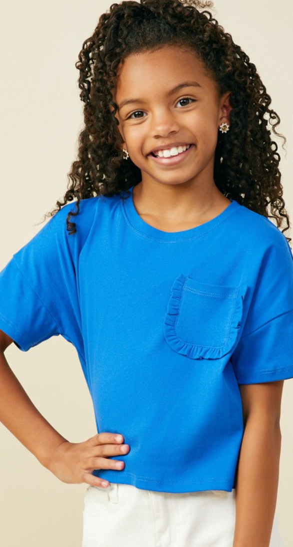 GIRLS RUFFLE POCKET KNIT TEE