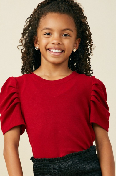 GIRLS RIBBED PUFF SLEEVE TOP