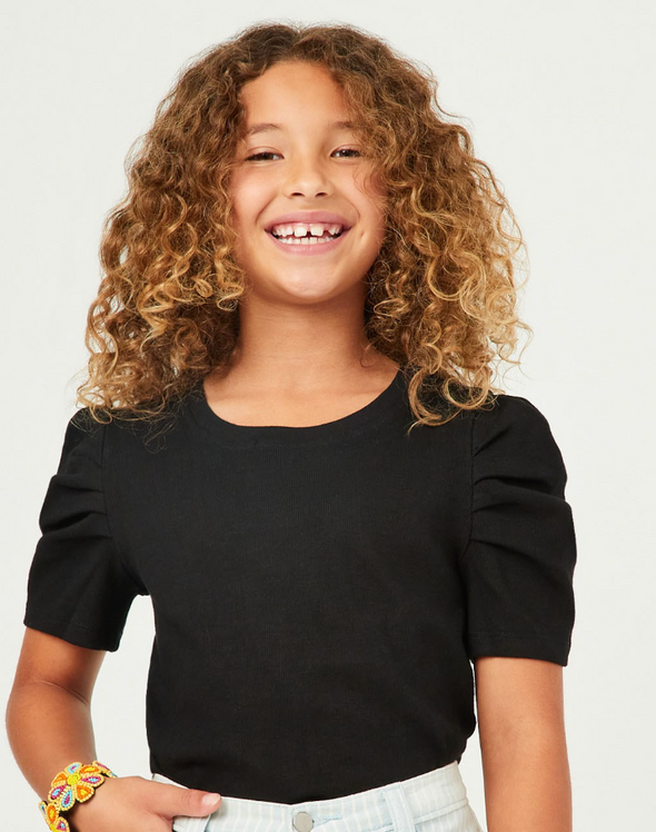 GIRLS RIBBED PUFF SLEEVE TOP
