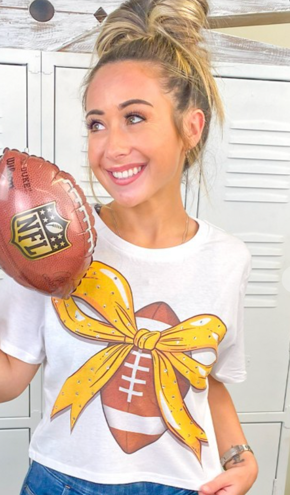 FOOTBALL CRIMSON BOW/RHINESTONE