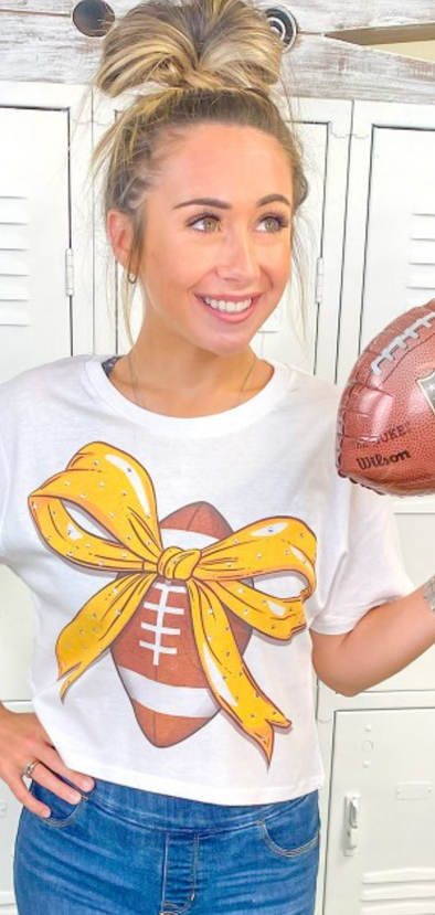 FOOTBALL CRIMSON BOW/RHINESTONE