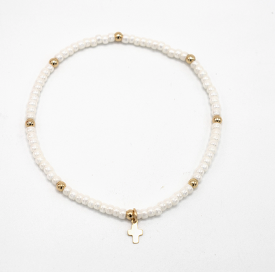 Luxe Cross Bracelet in Pearl White