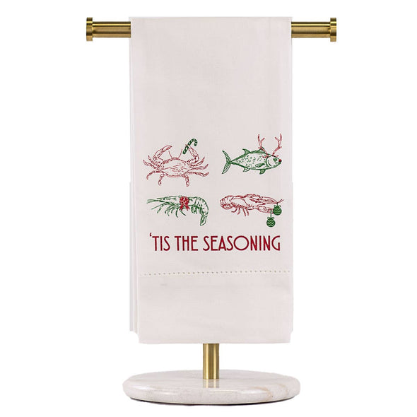 Tis The Seasoning Hemstitch Hand Towel   White/Red/Green   20x28