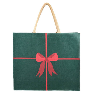Christmas Bow Carryall Tote   Dark Green/Red   22x19x8