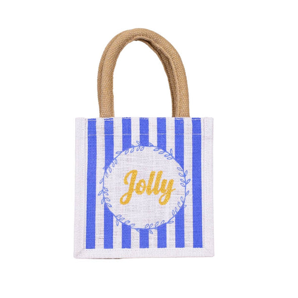 Jolly Stripe Petite Gift Tote   White/Blue/Gold     7x7x5