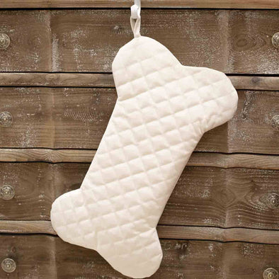 Quilted Dog Bone Stocking   Cream   21x10