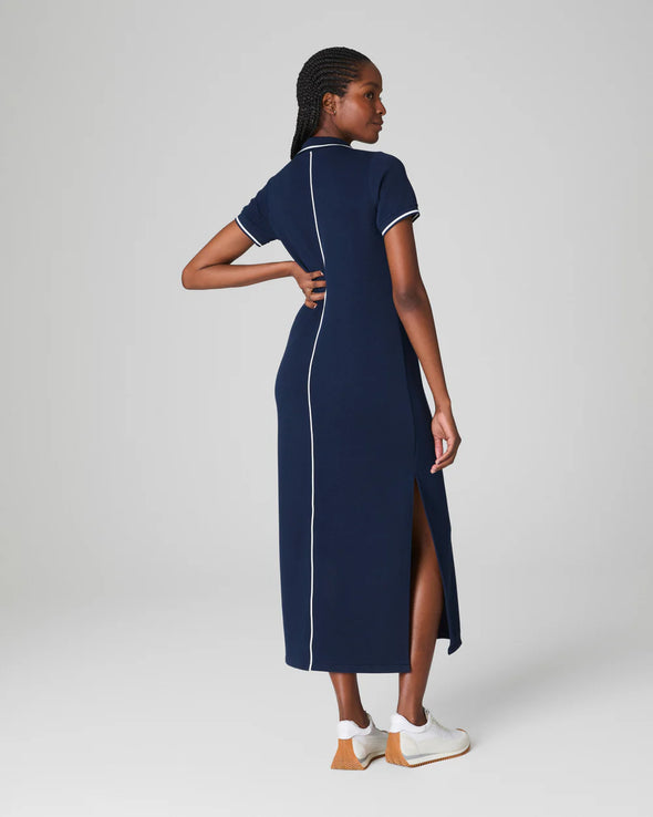 SPANX AIRPIQUE POLO DRESS - NAVY