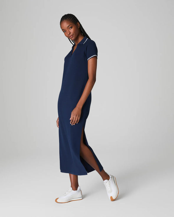 SPANX AIRPIQUE POLO DRESS - NAVY