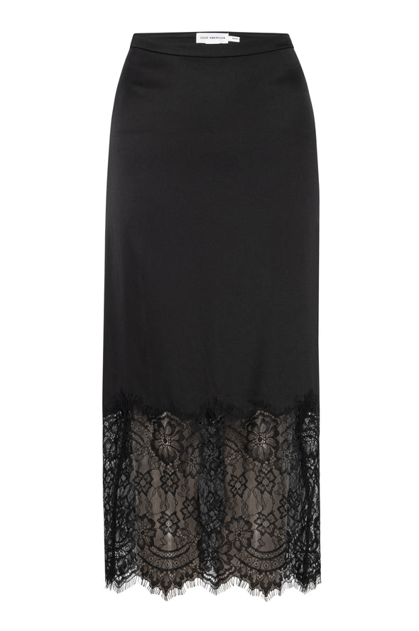GOOD AMERICAN SATIN LACE SLIP MIDI SKIRT